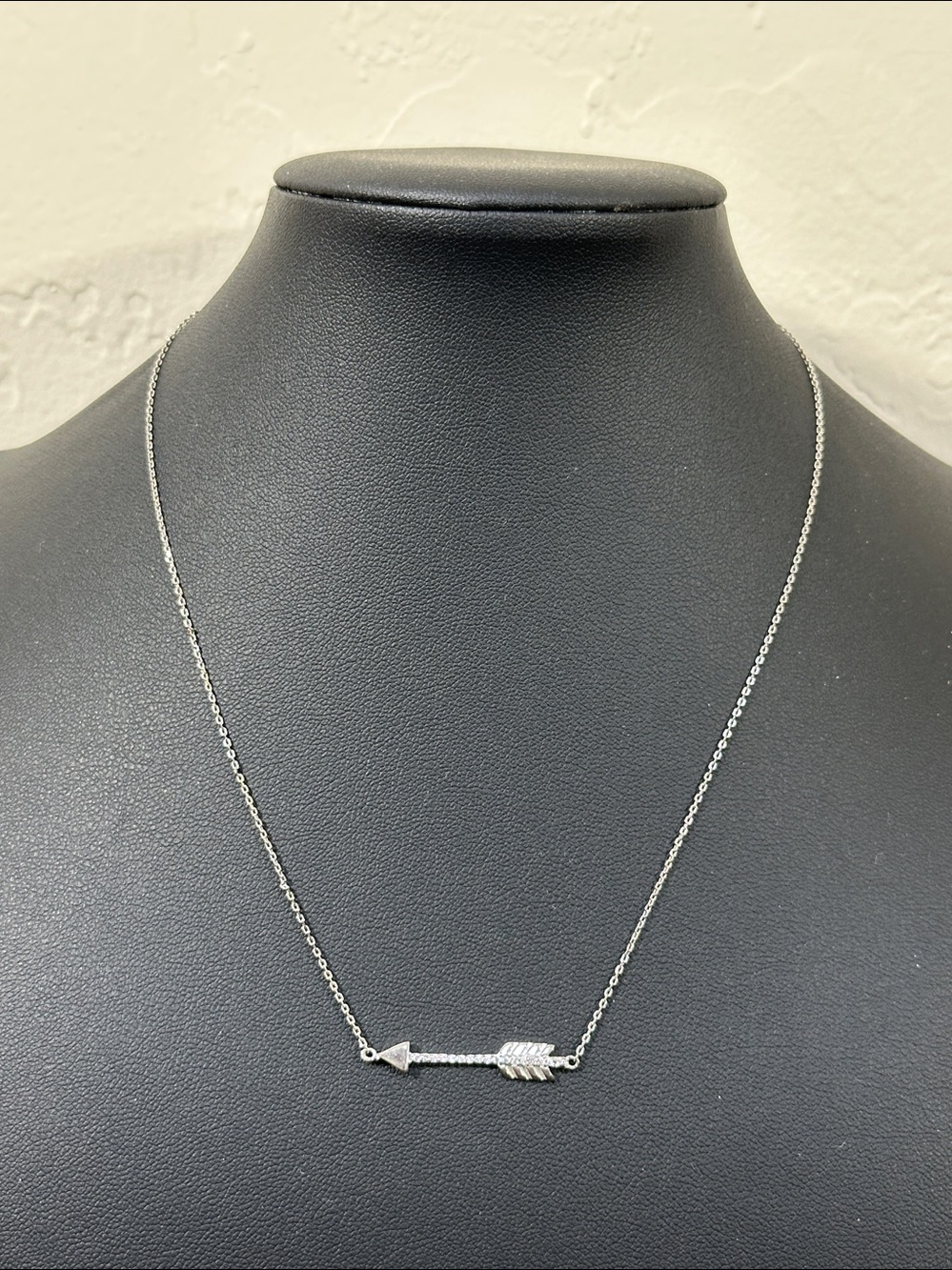 CI 925 Sterling Silver Sideways Arrow Pavé Pendant 16” Necklace